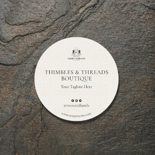 Elegant Linen Business Logo Website Marketing  Classic Round Sticker