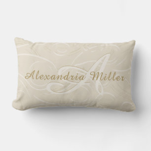 Elegant Linen Custom Name & Monogram Lumbar Cushion