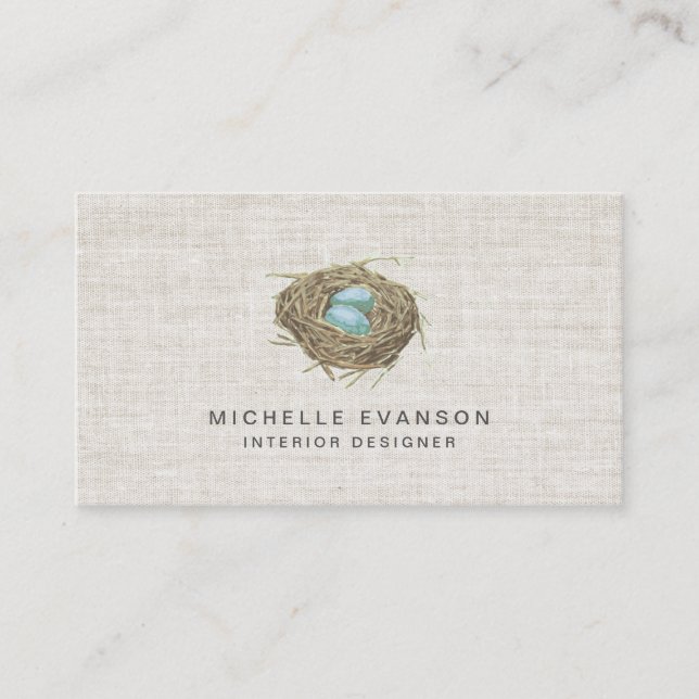 Elegant Linen Look Bird Nest Professional Business Card (Front)