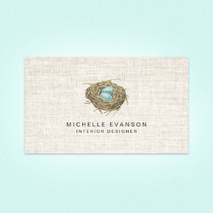 Elegant Linen Look Bird Nest Professional Business Card