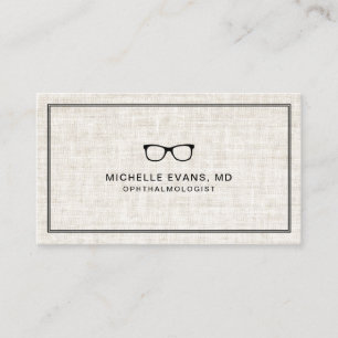 Elegant Linen Look Ophthalmologist Professional Business Card