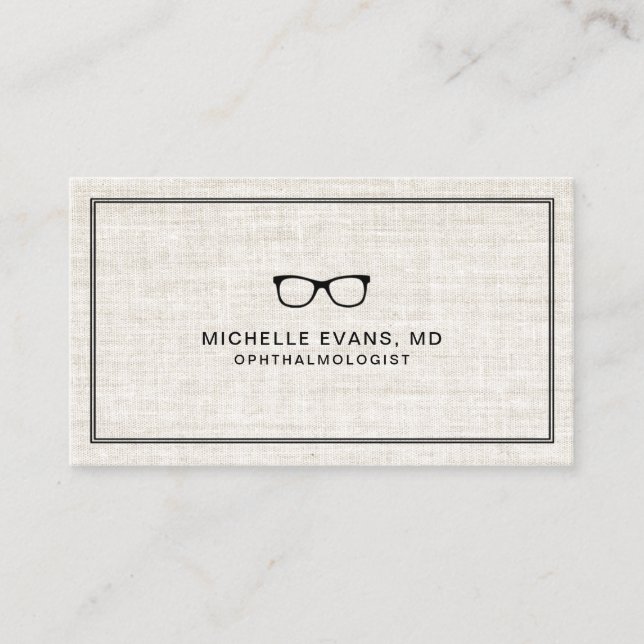 Elegant Linen Look Ophthalmologist Professional Business Card (Front)