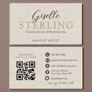 Elegant Linen Script  Modern QR Code Business Card