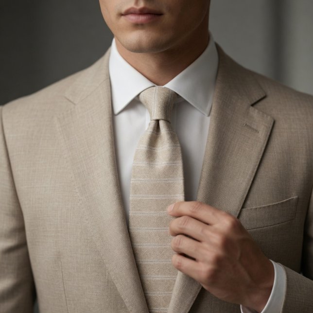 Elegant Linen Stripe Neutral Beige Tie (Creator Uploaded)