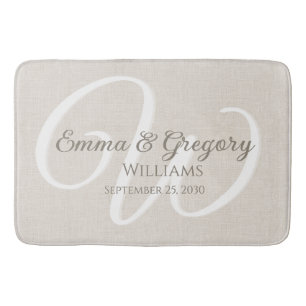 Elegant Linen White Monogram Bath Mat