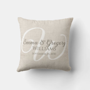 Elegant Linen White Monogram Cushion