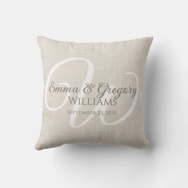 Elegant Linen White Monogram Cushion (Back)