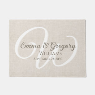 Elegant Linen White Monogram Doormat