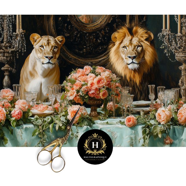 Elegant Lion Couple Rose Floral Wedding Tissue Paper (Creator Uploaded)