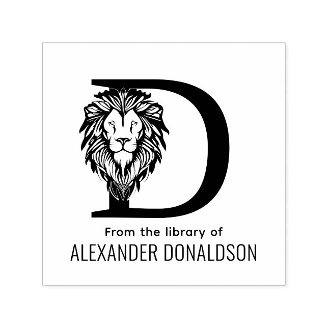 Elegant Lion Head #3 Over Single Initial Name Book Self-inking Stamp (Design)
