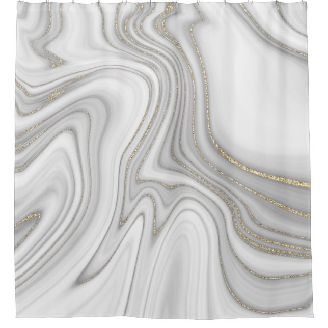 Elegant liquid gold glitter marble pattern shower curtain (Front)