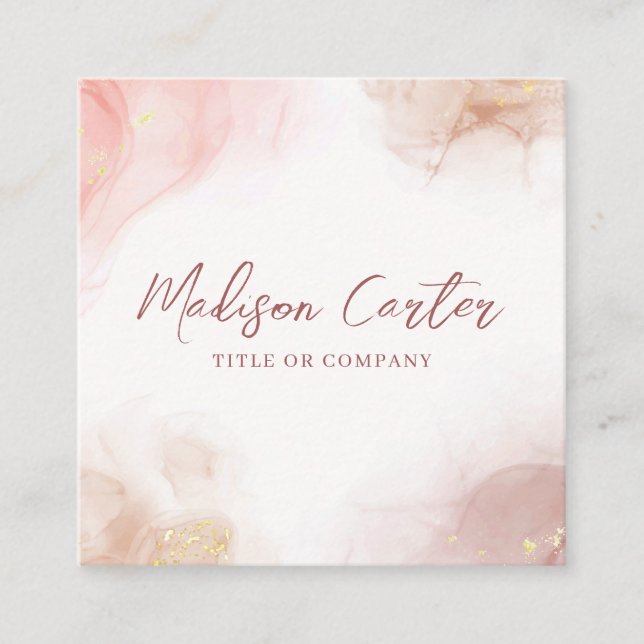 Elegant Liquid Watercolor Alcohol Ink Square Business Card (Front)