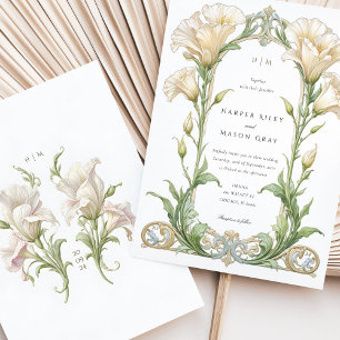 Elegant Lisianthus Art Nouveau Wedding Invitation