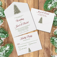 Elegant Lit Christmas Tree Red & Green Wedding