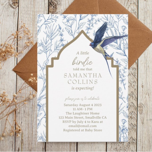 Elegant Little Bird Woodland Meadow Baby Shower Invitation (Creator Uploaded)