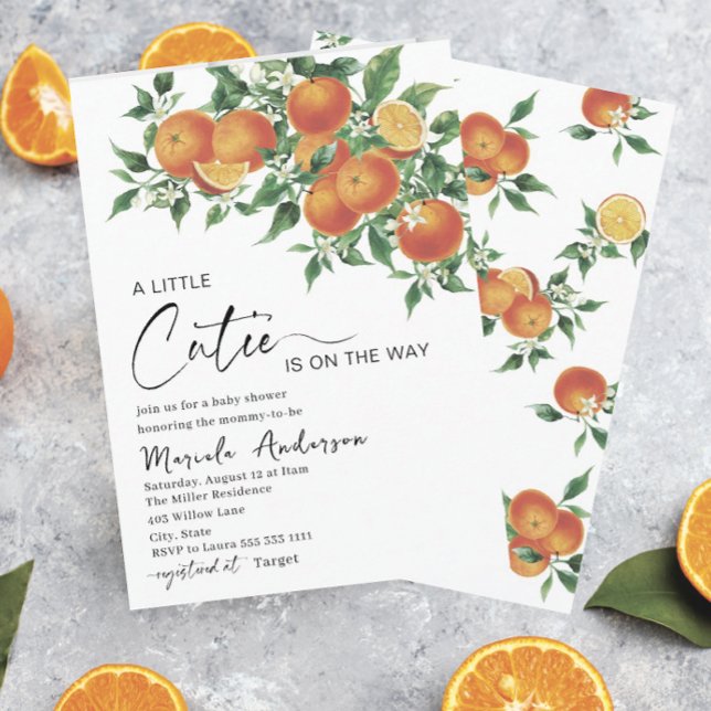 Elegant Little Cutie Citrus Orange Watercolor  Bab Invitation (Creator Uploaded)