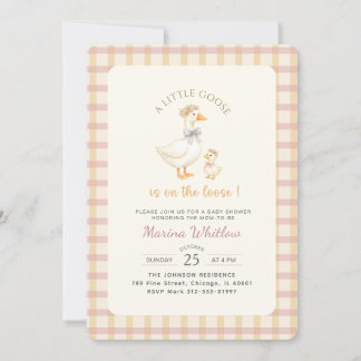 Elegant Little Goose Bow Gingham Baby Shower Invitation