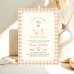 Elegant Little Goose Bow Gingham Baby Shower Invitation