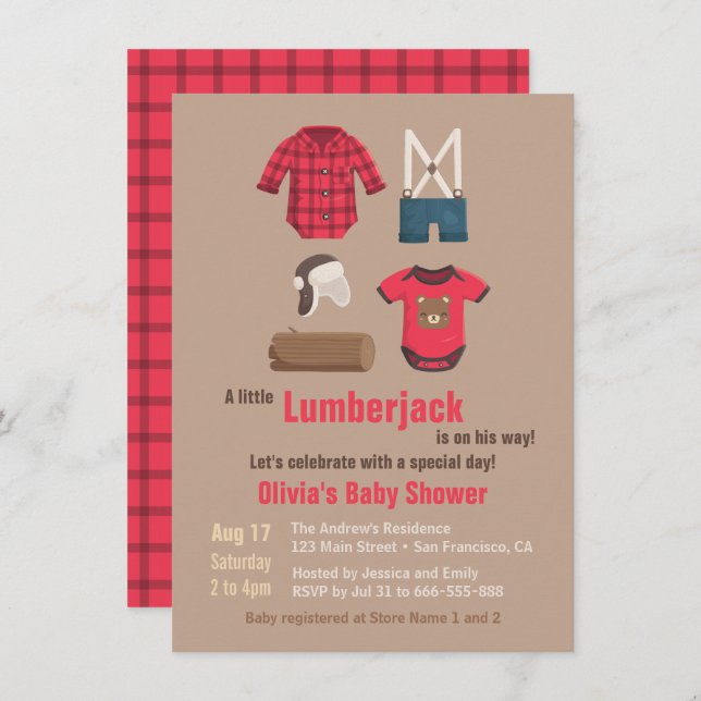 Elegant Little Lumberjack Baby Shower Invitations (Front/Back)
