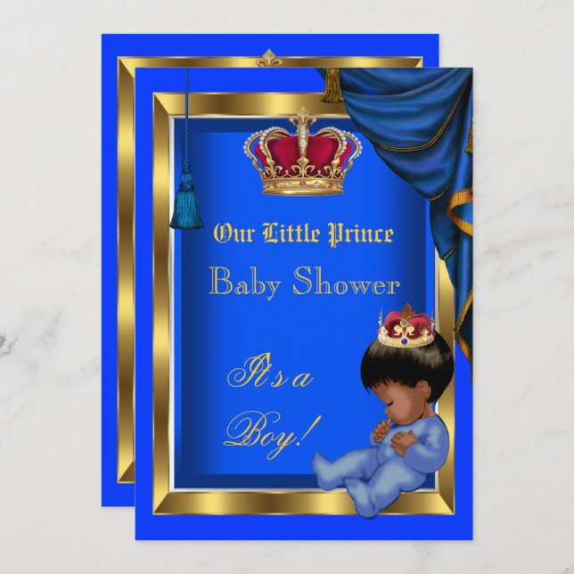 Elegant Little Prince Baby Shower Boy Blue Invitation (Front/Back)