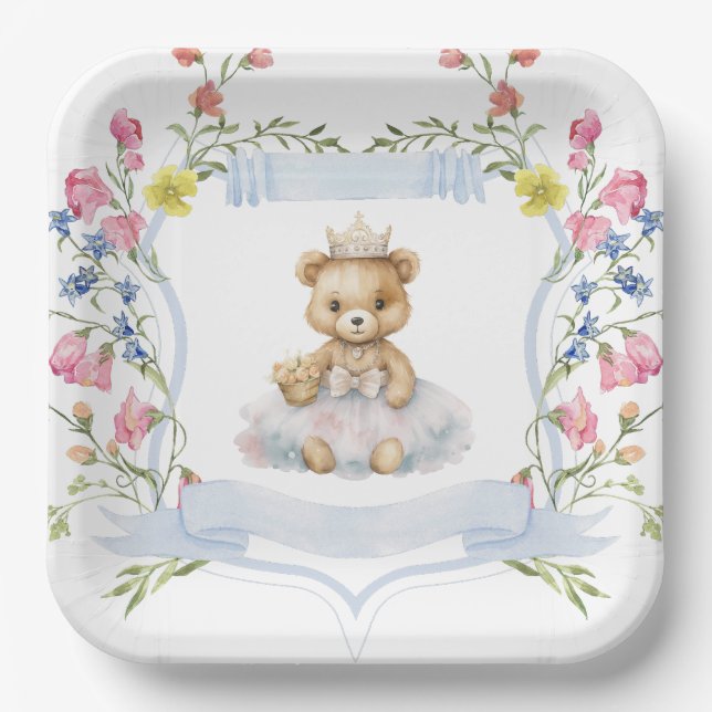 Elegant Little Princess Bear Royal Baby Shower Paper Plate (Front)
