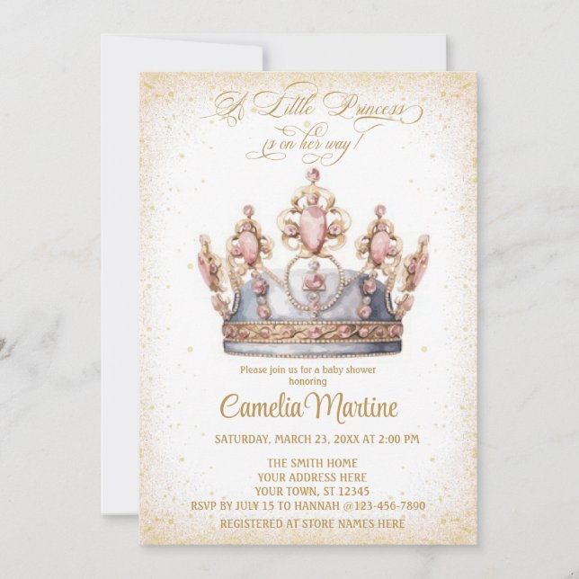  Elegant Little princess pink and gold baby shower Invitation (Front)