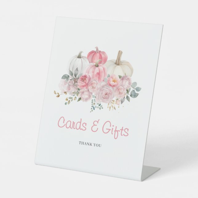 Elegant Little Pumpkin Pink Baby Shower Card Gift Pedestal Sign (Front)