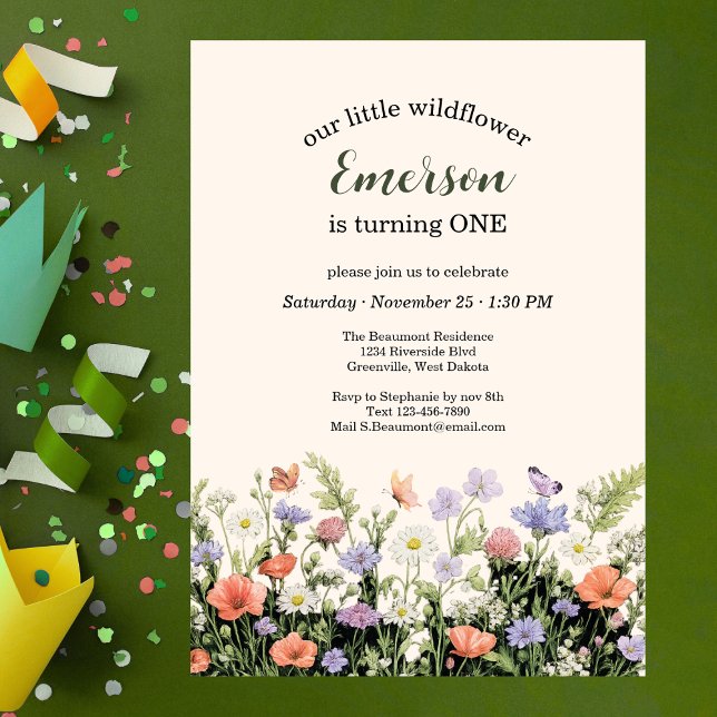 Elegant Little Wildflower 1st Birthday Party Invitation (Creator Uploaded)
