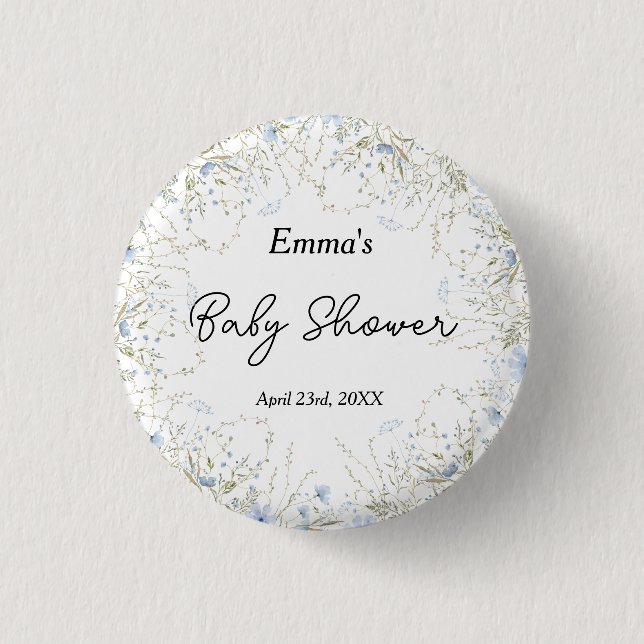 Elegant Little Wildflower Blue Flower Baby Shower 3 Cm Round Badge (Front)