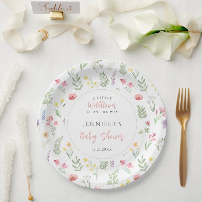 Elegant Little wildflower boho baby girl shower Paper Plate (Wedding)