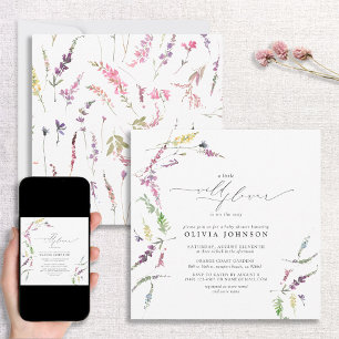 Elegant Little Wildflower Script Girl Baby Shower Invitation