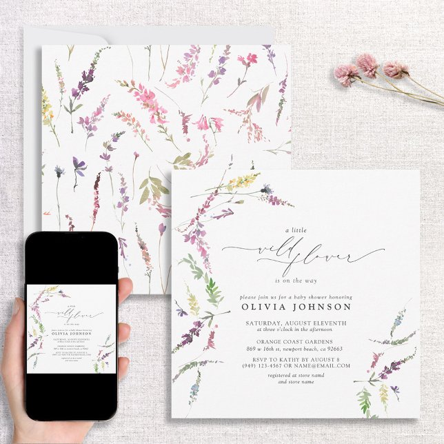 Elegant Little Wildflower Script Girl Baby Shower Invitation (Creator Uploaded)