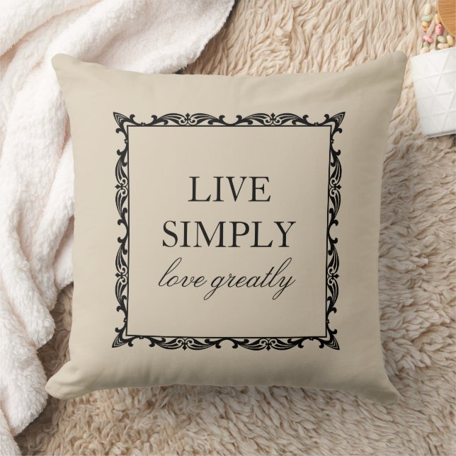 Elegant Live Simply Quote Almond Cream Cushion (Blanket)