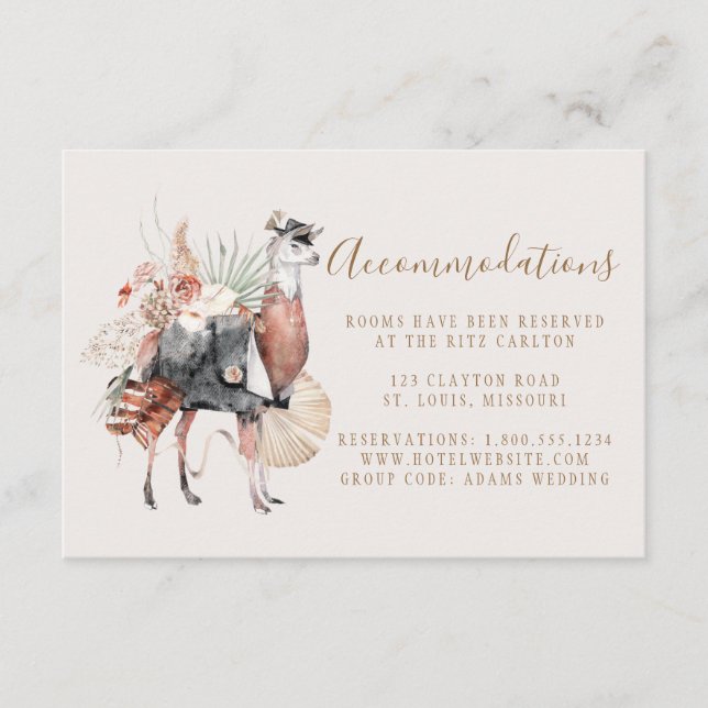 Elegant Llama Groom Wedding Accommodations Enclosure Card (Front)