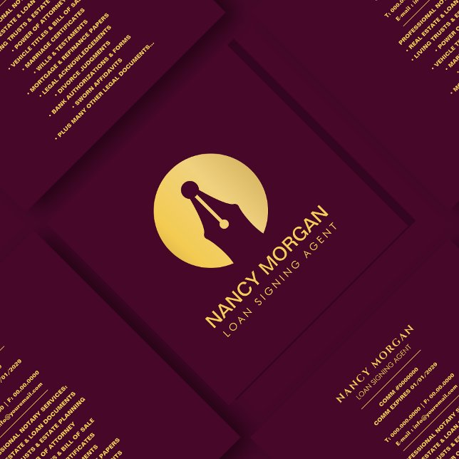 Elegant Loan Signing Agent Modern Gold & Burgundy  Square Business Card (Creator Uploaded)
