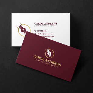 Elegant Loan Signing Agent Notary Public Gold Red Business Card