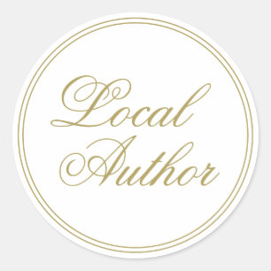 Elegant Local Author White Gold Classic Round Sticker