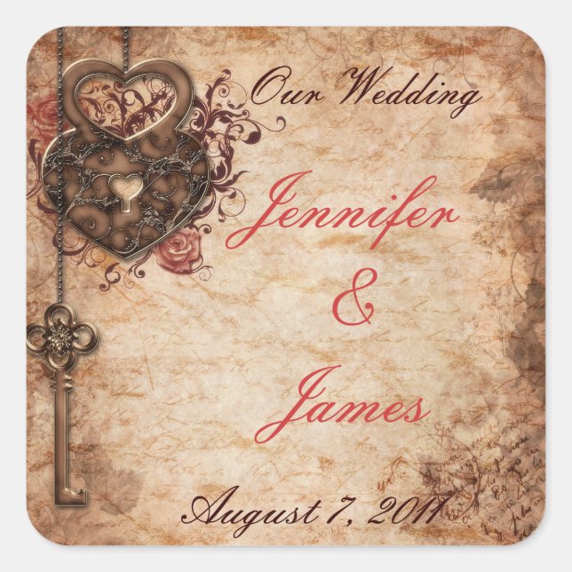 Elegant Lock and Key Wedding Sticker (Front)