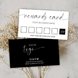 Elegant Logo Black & White Hair Stylist Salon Loyalty Card