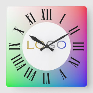 Elegant Logo Photo, Colourful Pastel Rainbow Wheel Square Wall Clock