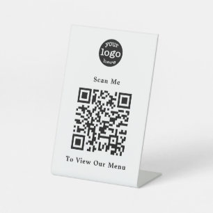 Elegant Logo QR Code Contactless Restaurant Menu Pedestal Sign