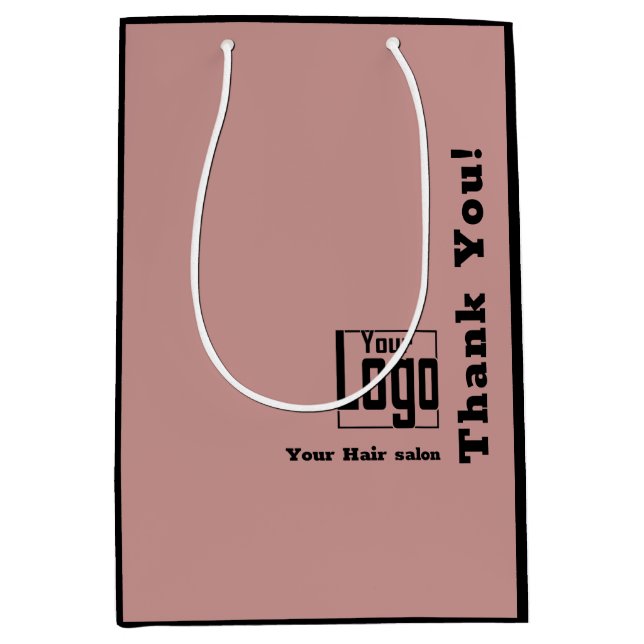 Elegant Logo Thank You! Black Pink Hair Salon Medium Gift Bag (Front)