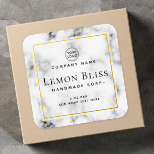 Elegant logo white marble border product label