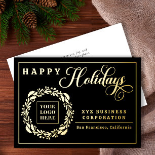 Elegant Logo Wreath Happy Holidays Business