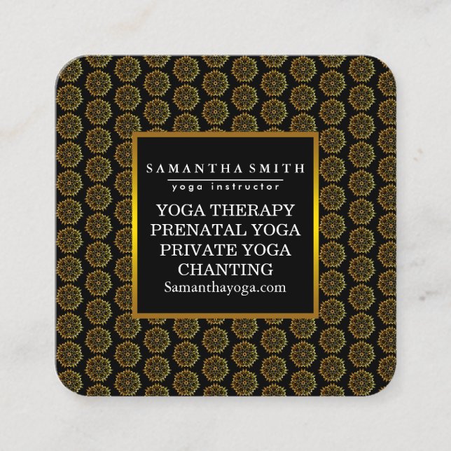 Elegant Logo Yoga Meditation Lotus Flowers Square Business Card (Front)