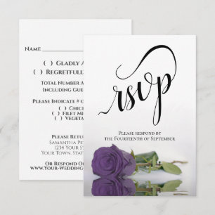 Elegant Long-Stemmed Amethyst Purple Rose Wedding RSVP Card