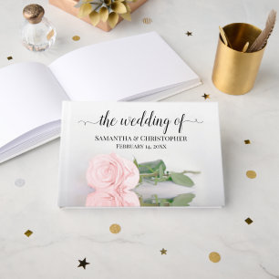 Elegant Long Stemmed Blush Pink Rose Wedding Guest Book