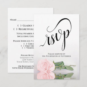 Elegant Long-Stemmed Blush Pink Rose Wedding RSVP Card
