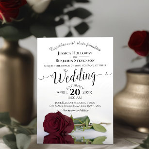 Elegant Long Stemmed Burgundy Rose Wedding Invitation
