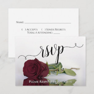 Elegant Long-Stemmed Burgundy Rose Wedding RSVP Card